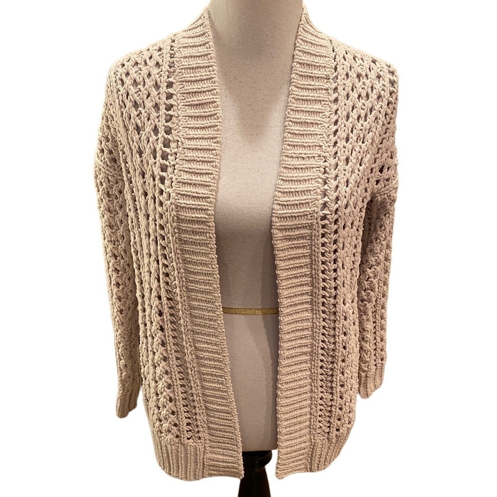 Dex Crocheted 3D Knit Cream Color Open Front Women’s Cardigan Size XS